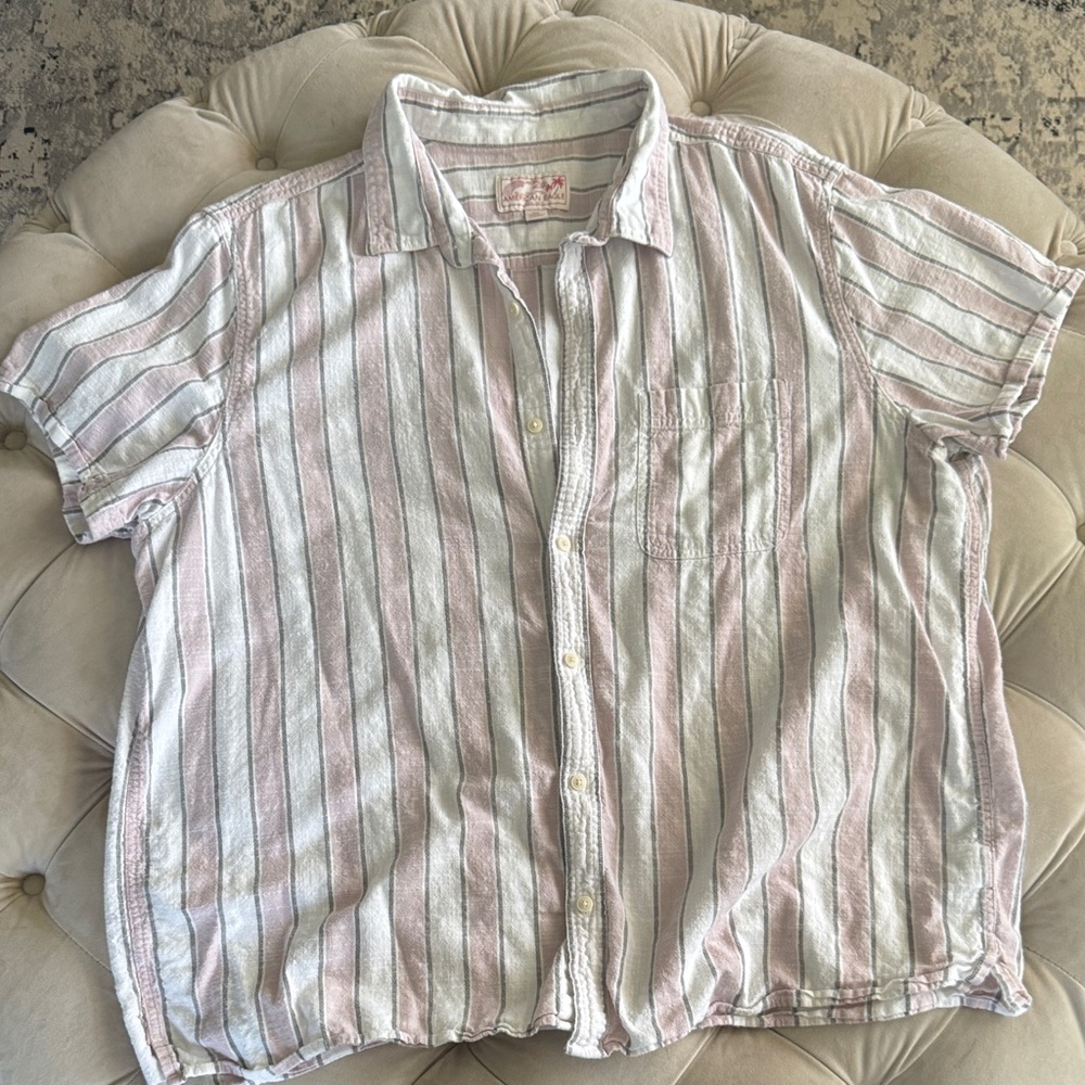 American Eagle Outfitters Pink and Gray Striped Button Down Shirt